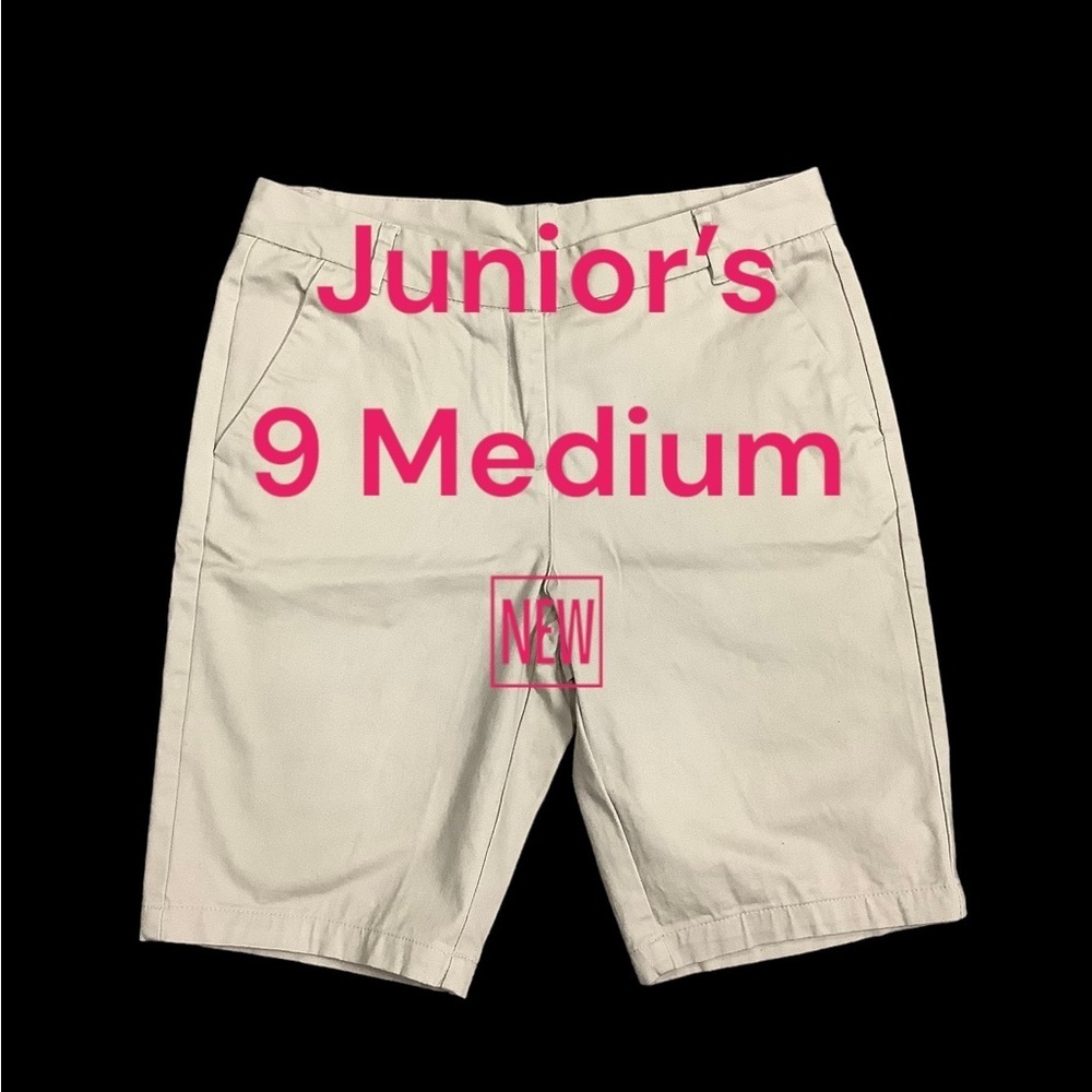 Junior's IZOD 9 Medium Shorts Chino Khakis Khaki Bermuda Stretch School Wear NEW - Picture 2 of 8